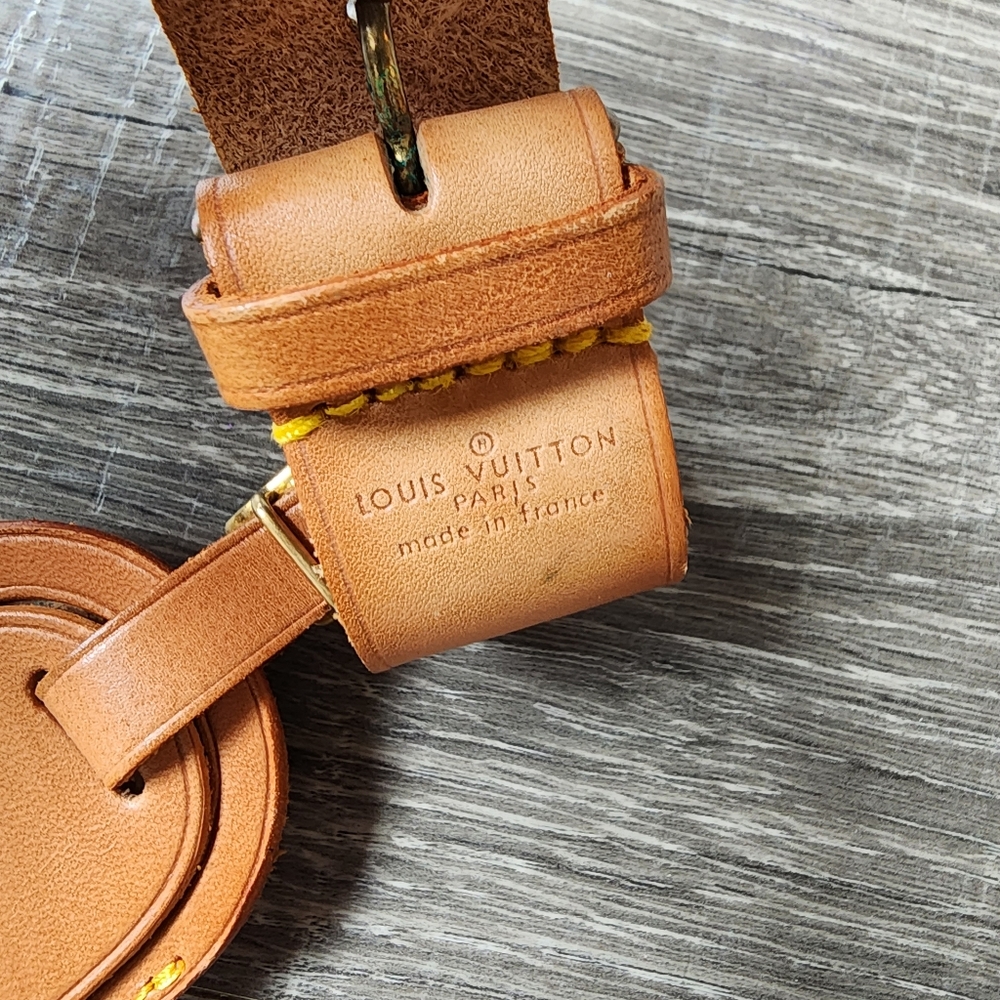 Authentic Louis Vuitton Tan Leather Travel Luggage Tag & Poignet - Picture 6 of 16
